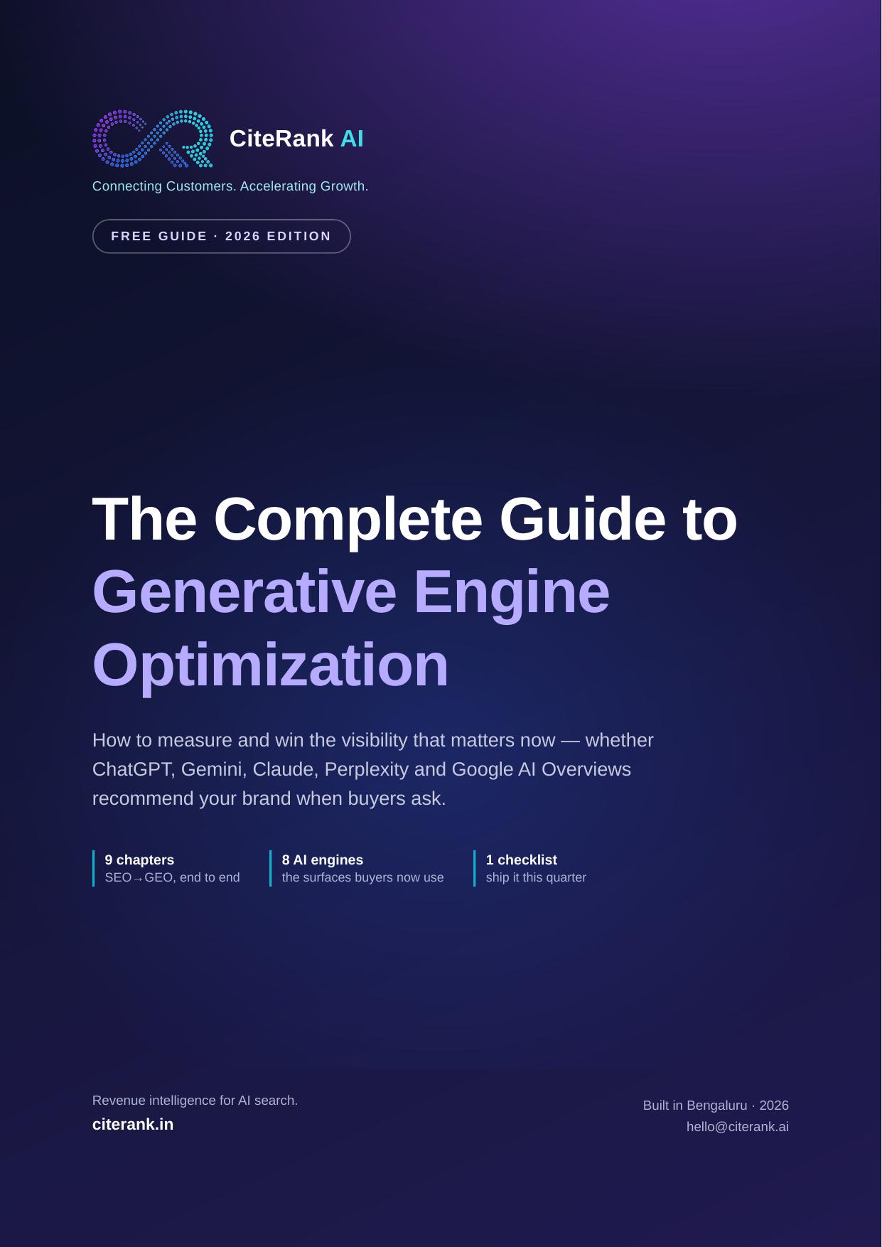 Cover of The Complete Guide to Generative Engine Optimization by CiteRank AI